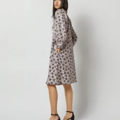 Liya Dress In Light Pink/Charcoal Daisy Stretch Sateen 15 Liya Dress In Light Pink/Charcoal Daisy Stretch Sateen -Chicorya Sales S72093 4564