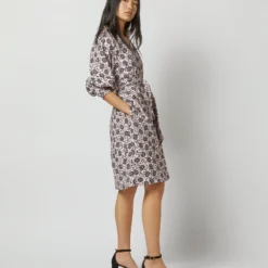 Liya Dress In Light Pink/Charcoal Daisy Stretch Sateen 17 Liya Dress In Light Pink/Charcoal Daisy Stretch Sateen -Chicorya Sales S72093 4595