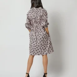 Liya Dress In Light Pink/Charcoal Daisy Stretch Sateen 19 Liya Dress In Light Pink/Charcoal Daisy Stretch Sateen -Chicorya Sales S72093 4600