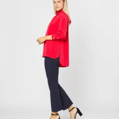 Colette Tie-Neck Blouse In Red Silk Crepe De Chine -Chicorya Sales S72094 3169