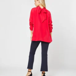 Colette Tie-Neck Blouse In Red Silk Crepe De Chine -Chicorya Sales S72094 3172