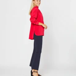 Colette Tie-Neck Blouse In Red Silk Crepe De Chine -Chicorya Sales S72094 3179