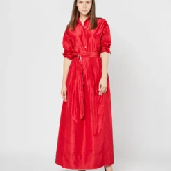Elongated Elle Shirt In Red Silk Taffeta -Chicorya Sales S72095 SAMPLE 2311