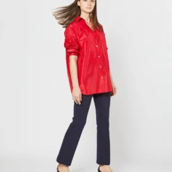 Elongated Elle Shirt In Red Silk Taffeta -Chicorya Sales S72095 SAMPLE 2724