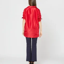 Elongated Elle Shirt In Red Silk Taffeta -Chicorya Sales S72095 SAMPLE 2746