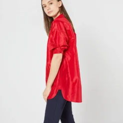 Elongated Elle Shirt In Red Silk Taffeta -Chicorya Sales S72095 SAMPLE 2775