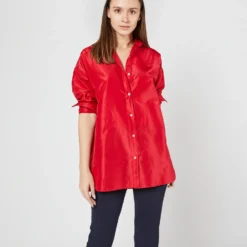 Elongated Elle Shirt In Red Silk Taffeta -Chicorya Sales S72095 SAMPLE 2798