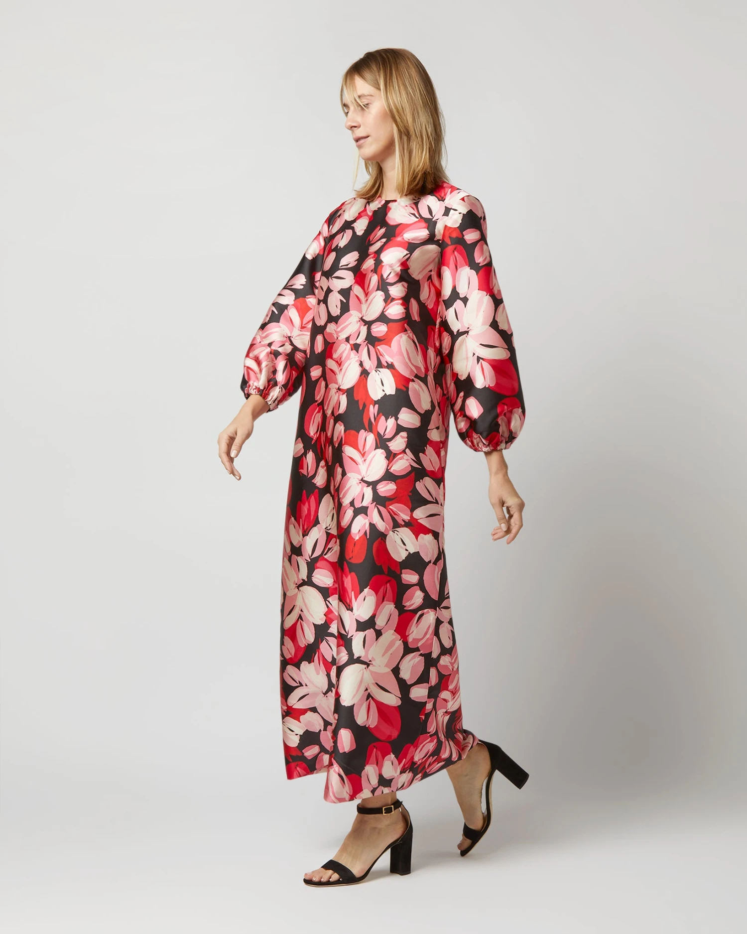 Long-Sleeved Paige Maxi Dress In Pink/Black Painterly Floral Mikado 4 Long-Sleeved Paige Maxi Dress In Pink/Black Painterly Floral Mikado - Image 2