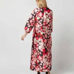 Long-Sleeved Paige Maxi Dress In Pink/Black Painterly Floral Mikado 13 Long-Sleeved Paige Maxi Dress In Pink/Black Painterly Floral Mikado -Chicorya Sales S72097 489