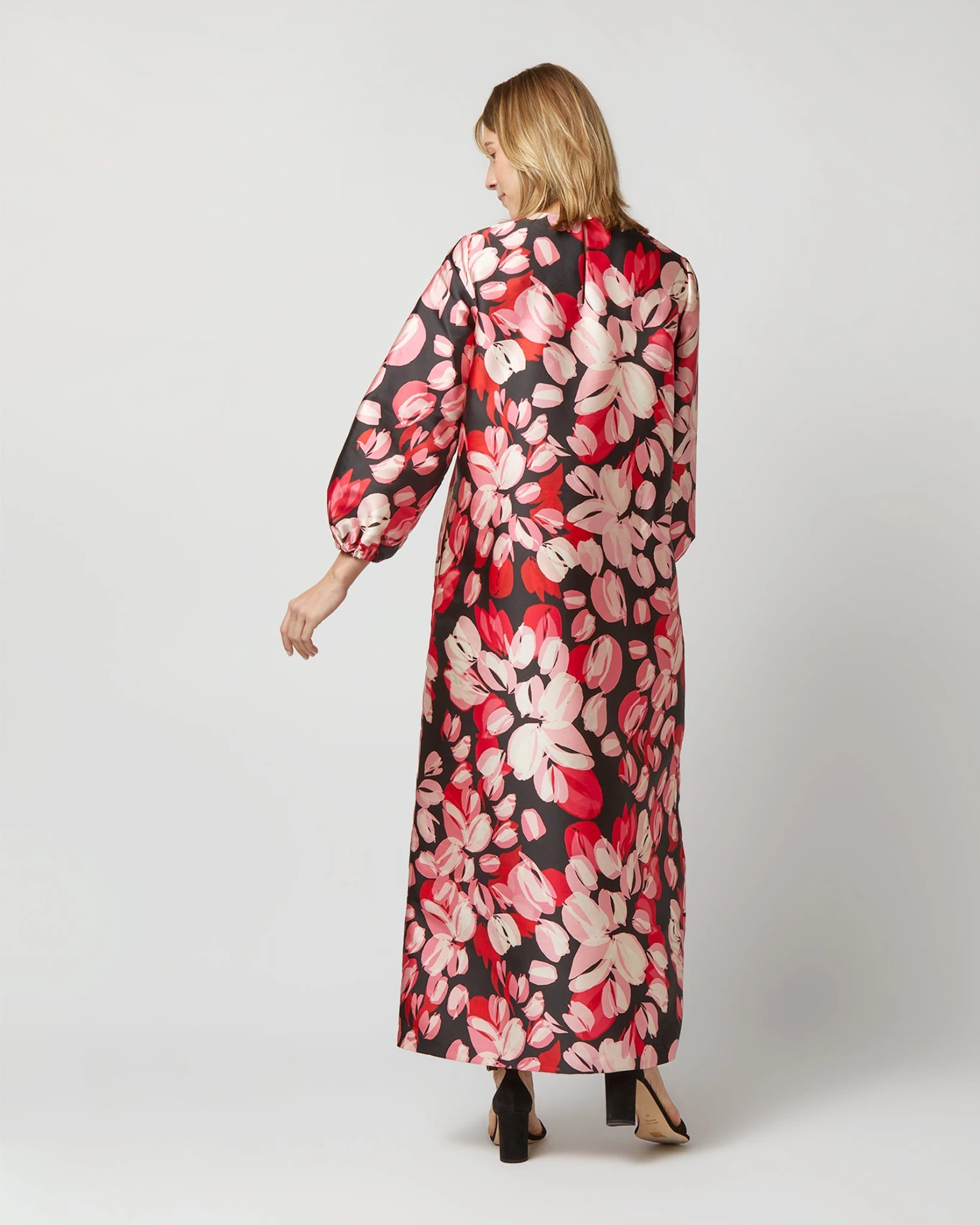 Long-Sleeved Paige Maxi Dress In Pink/Black Painterly Floral Mikado 6 Long-Sleeved Paige Maxi Dress In Pink/Black Painterly Floral Mikado - Image 4