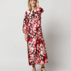 Long-Sleeved Paige Maxi Dress In Pink/Black Painterly Floral Mikado 14 Long-Sleeved Paige Maxi Dress In Pink/Black Painterly Floral Mikado -Chicorya Sales S72097 514