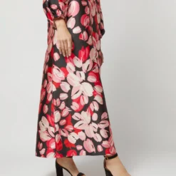 Long-Sleeved Paige Maxi Dress In Pink/Black Painterly Floral Mikado 16 Long-Sleeved Paige Maxi Dress In Pink/Black Painterly Floral Mikado -Chicorya Sales S72097 563