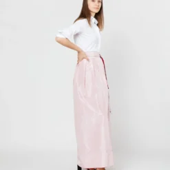 Reversible Pleated Wrap Skirt In Light Pink/Red Silk Taffeta 19 Reversible Pleated Wrap Skirt In Light Pink/Red Silk Taffeta -Chicorya Sales S72098 SAMPLE 1952