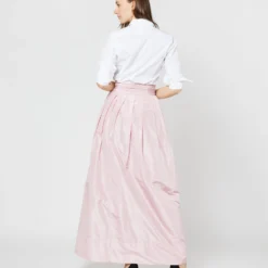 Reversible Pleated Wrap Skirt In Light Pink/Red Silk Taffeta 20 Reversible Pleated Wrap Skirt In Light Pink/Red Silk Taffeta -Chicorya Sales S72098 SAMPLE 1966