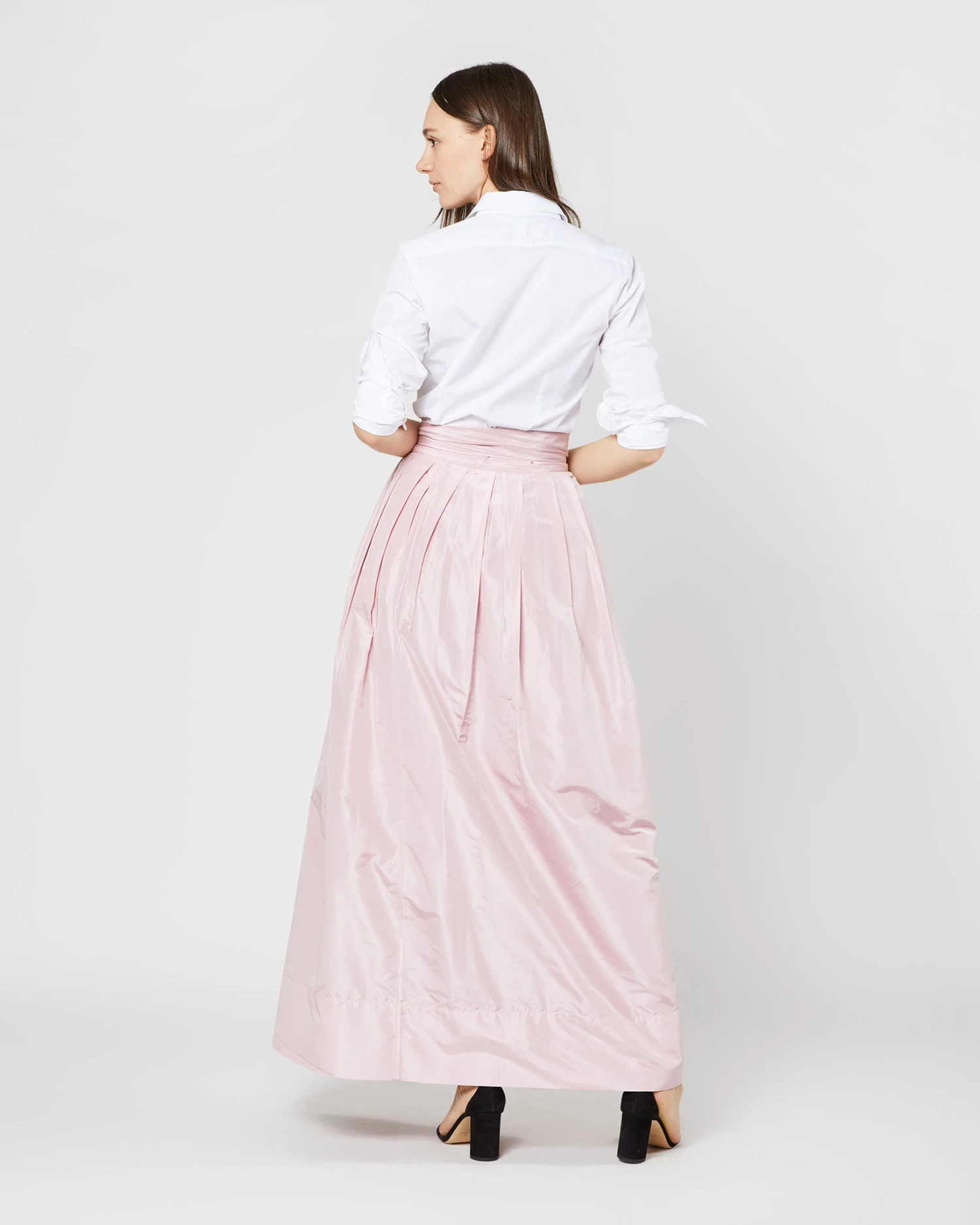 Reversible Pleated Wrap Skirt In Light Pink/Red Silk Taffeta 7 Reversible Pleated Wrap Skirt In Light Pink/Red Silk Taffeta - Image 5