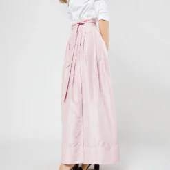 Reversible Pleated Wrap Skirt In Light Pink/Red Silk Taffeta 21 Reversible Pleated Wrap Skirt In Light Pink/Red Silk Taffeta -Chicorya Sales S72098 SAMPLE 1996