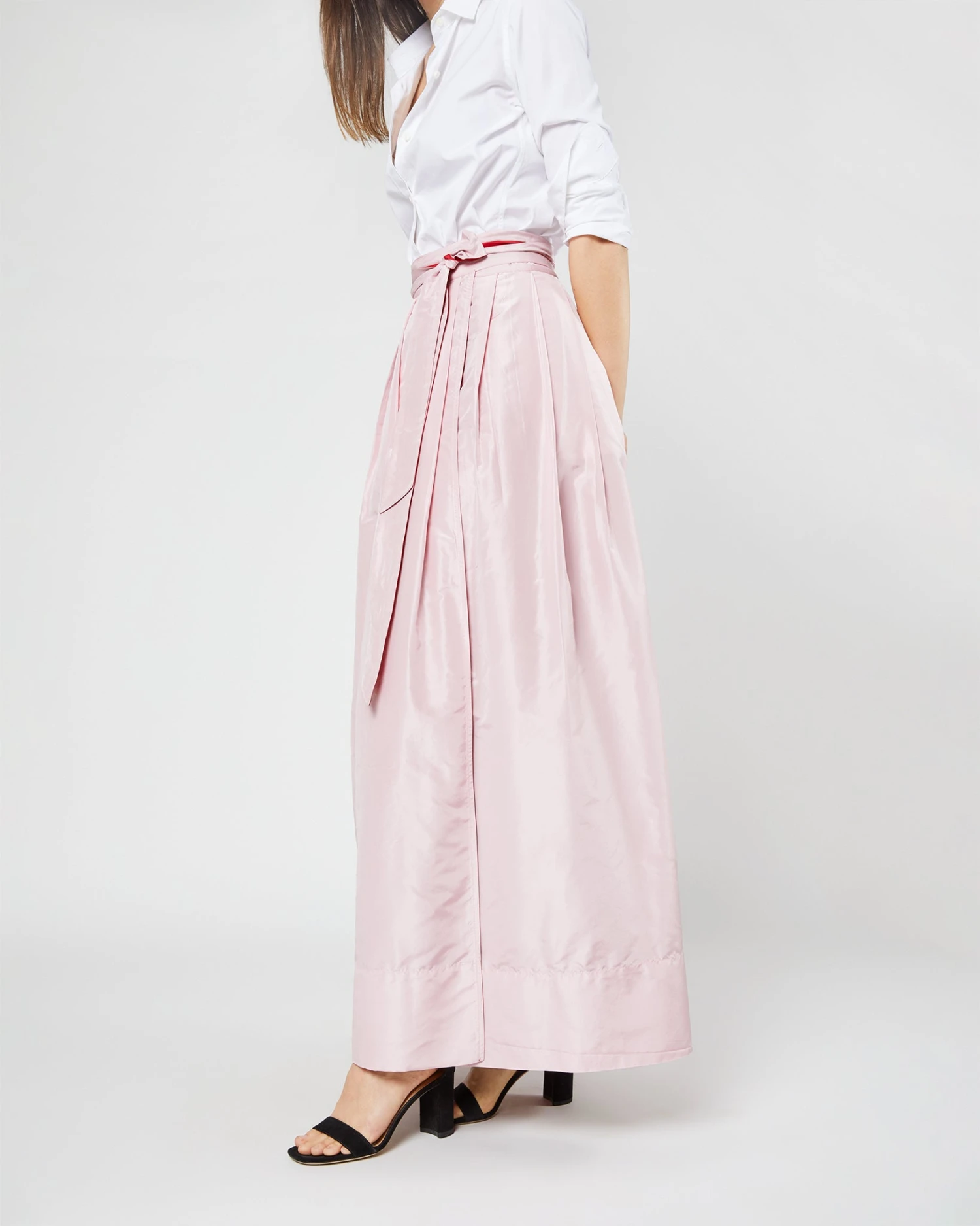 Reversible Pleated Wrap Skirt In Light Pink/Red Silk Taffeta 8 Reversible Pleated Wrap Skirt In Light Pink/Red Silk Taffeta - Image 6