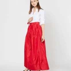 Reversible Pleated Wrap Skirt In Light Pink/Red Silk Taffeta 22 Reversible Pleated Wrap Skirt In Light Pink/Red Silk Taffeta -Chicorya Sales S72098 SAMPLE 2114