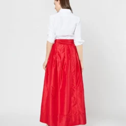 Reversible Pleated Wrap Skirt In Light Pink/Red Silk Taffeta 23 Reversible Pleated Wrap Skirt In Light Pink/Red Silk Taffeta -Chicorya Sales S72098 SAMPLE 2137