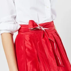 Reversible Pleated Wrap Skirt In Light Pink/Red Silk Taffeta 25 Reversible Pleated Wrap Skirt In Light Pink/Red Silk Taffeta -Chicorya Sales S72098 SAMPLE 2152