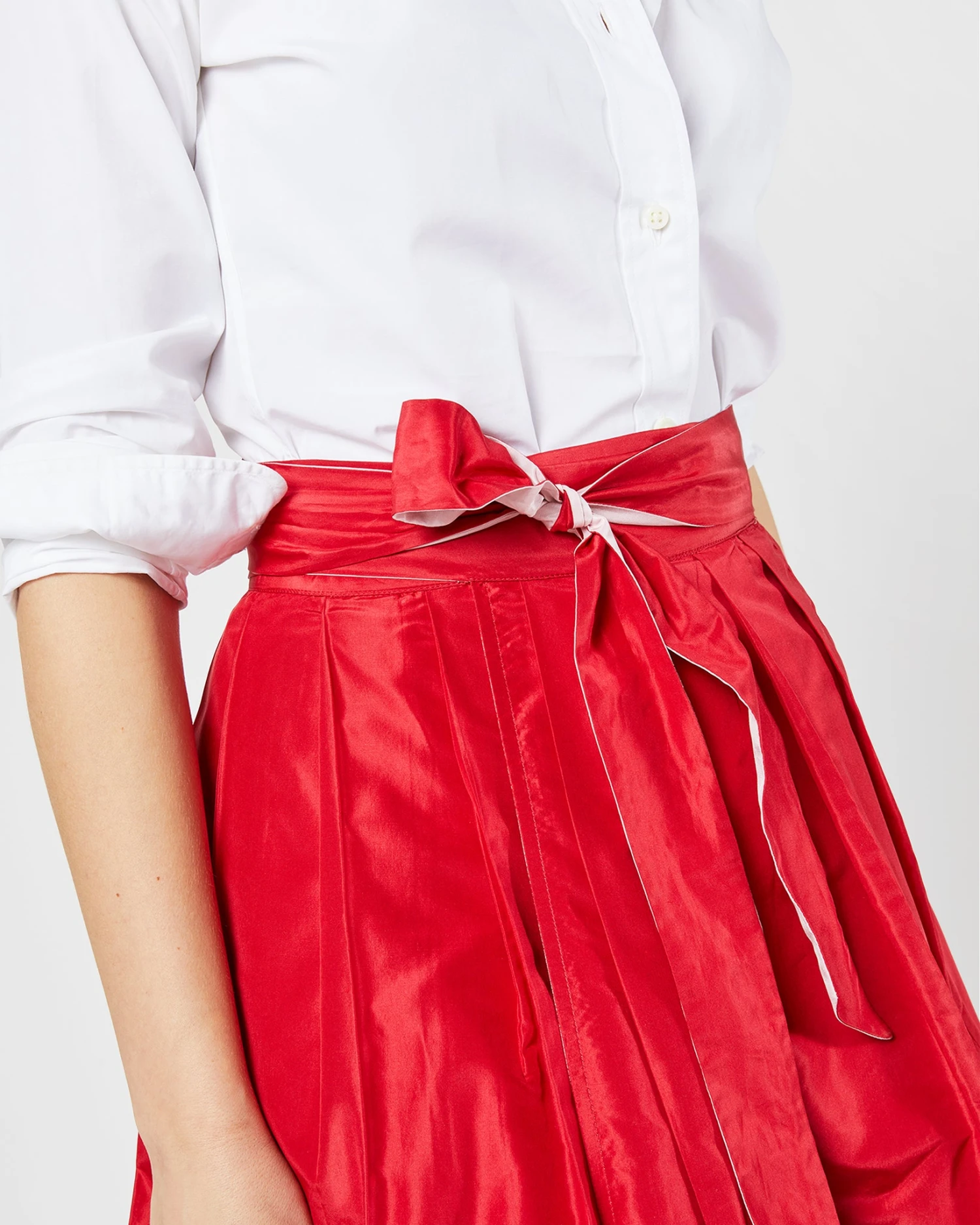 Reversible Pleated Wrap Skirt In Light Pink/Red Silk Taffeta 12 Reversible Pleated Wrap Skirt In Light Pink/Red Silk Taffeta - Image 10