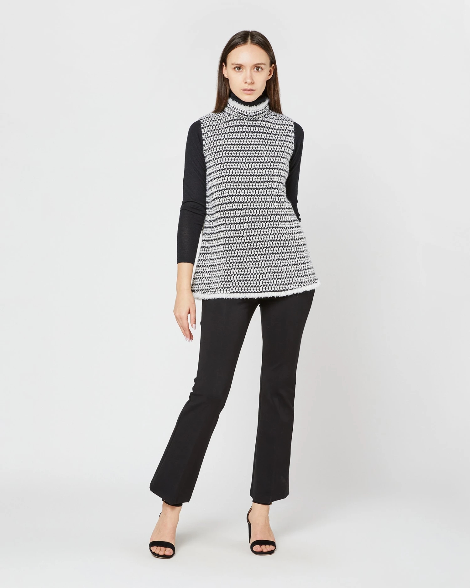 Sleeveless Ana Fringe Top In Ivory/Black Filagree Flower Wool 9 Sleeveless Ana Fringe Top In Ivory/Black Filagree Flower Wool - Image 7