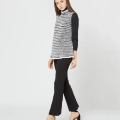 Sleeveless Ana Fringe Top In Ivory/Black Filagree Flower Wool 20 Sleeveless Ana Fringe Top In Ivory/Black Filagree Flower Wool -Chicorya Sales S72099 3878