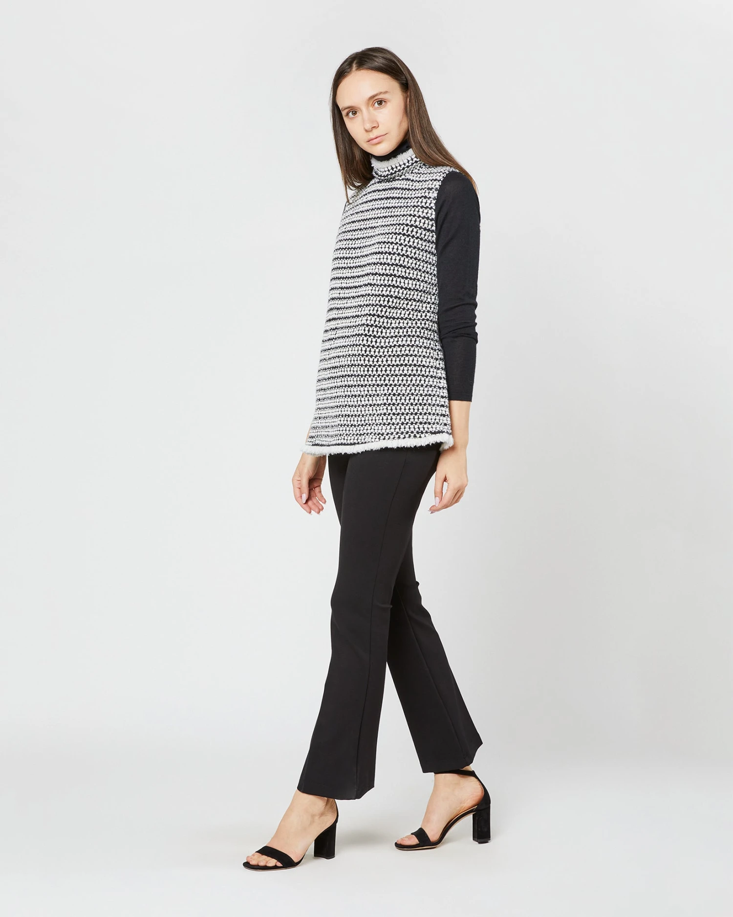 Sleeveless Ana Fringe Top In Ivory/Black Filagree Flower Wool 11 Sleeveless Ana Fringe Top In Ivory/Black Filagree Flower Wool - Image 9