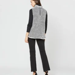 Sleeveless Ana Fringe Top In Ivory/Black Filagree Flower Wool 21 Sleeveless Ana Fringe Top In Ivory/Black Filagree Flower Wool -Chicorya Sales S72099 3903