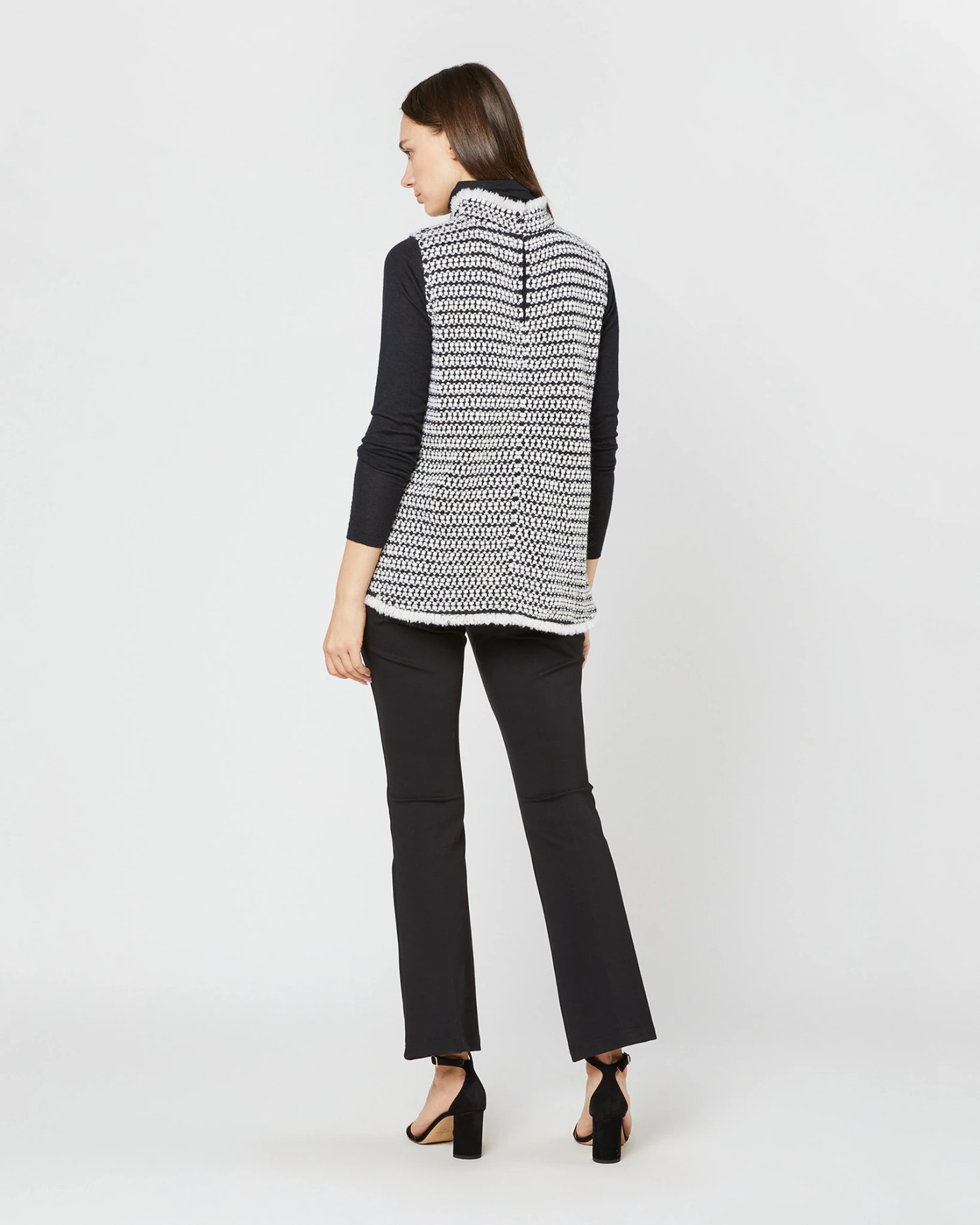 Sleeveless Ana Fringe Top In Ivory/Black Filagree Flower Wool 12 Sleeveless Ana Fringe Top In Ivory/Black Filagree Flower Wool - Image 10