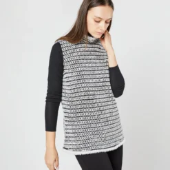 Sleeveless Ana Fringe Top In Ivory/Black Filagree Flower Wool 19 Sleeveless Ana Fringe Top In Ivory/Black Filagree Flower Wool -Chicorya Sales S72099 3921