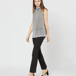 Sleeveless Ana Fringe Top In Ivory/Black Filagree Flower Wool 14 Sleeveless Ana Fringe Top In Ivory/Black Filagree Flower Wool -Chicorya Sales S72099 4070