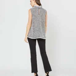 Sleeveless Ana Fringe Top In Ivory/Black Filagree Flower Wool 16 Sleeveless Ana Fringe Top In Ivory/Black Filagree Flower Wool -Chicorya Sales S72099 4082