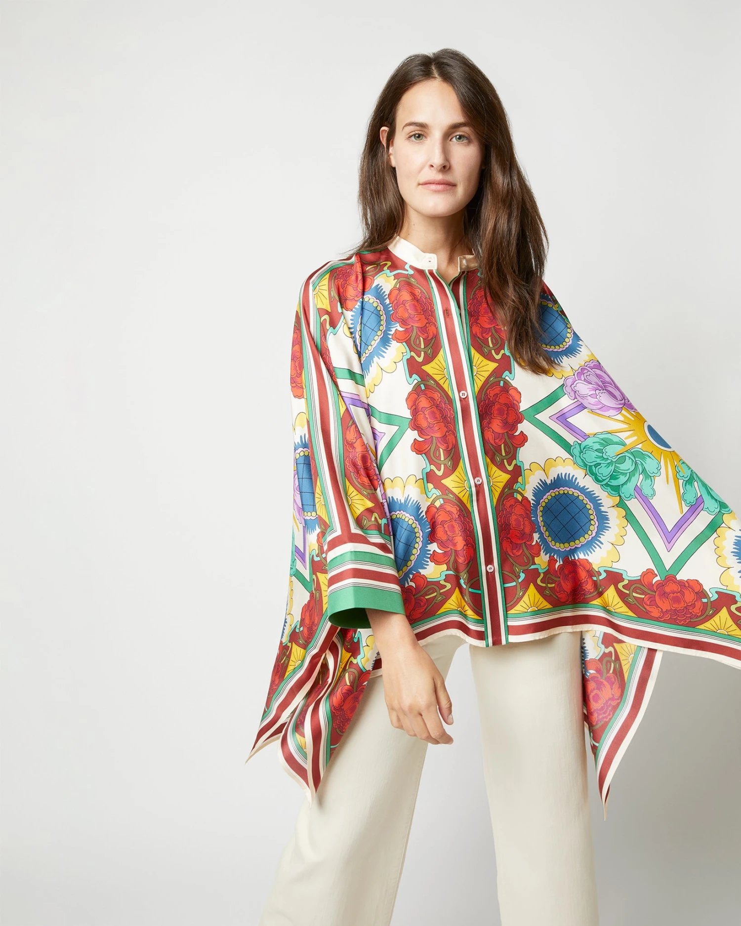 Foulard Shirt In Taormina Placée Ivory Twill Silk 11 Foulard Shirt In Taormina Placée Ivory Twill Silk - Image 9