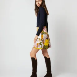 Mini Skirt In Big Flower Rose Heavy Cotton Stretch 14 Mini Skirt In Big Flower Rose Heavy Cotton Stretch -Chicorya Sales S72144 407