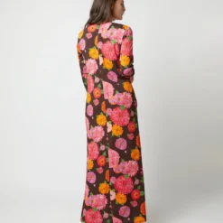 Long Sleeve Swing Dress In Chocolate Gin Sablé -Chicorya Sales S72145 119