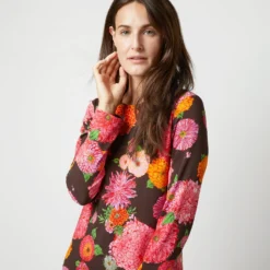 Long Sleeve Swing Dress In Chocolate Gin Sablé -Chicorya Sales S72145 135