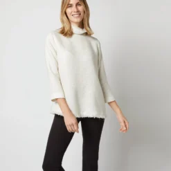 Ana Fringe Top In Ivory Sparkle Tweed -Chicorya Sales S72249 1379