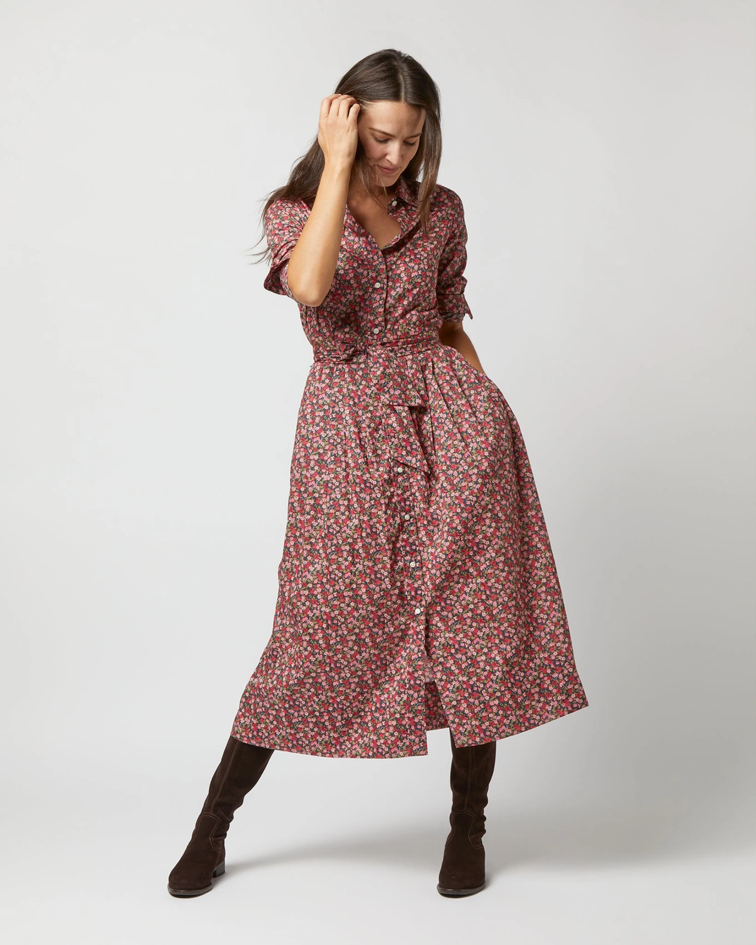 Classic Shirtwaist Dress In Red/Pink Multi Nectar Liberty Fabric 6 Classic Shirtwaist Dress In Red/Pink Multi Nectar Liberty Fabric - Image 4