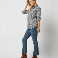 Tomboy Popover Shirt In Navy Edenham Shadow Liberty Fabric -Chicorya Sales S72253 1458