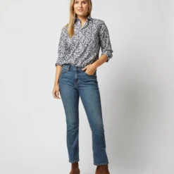 Tomboy Popover Shirt In Navy Edenham Shadow Liberty Fabric -Chicorya Sales S72253 1468