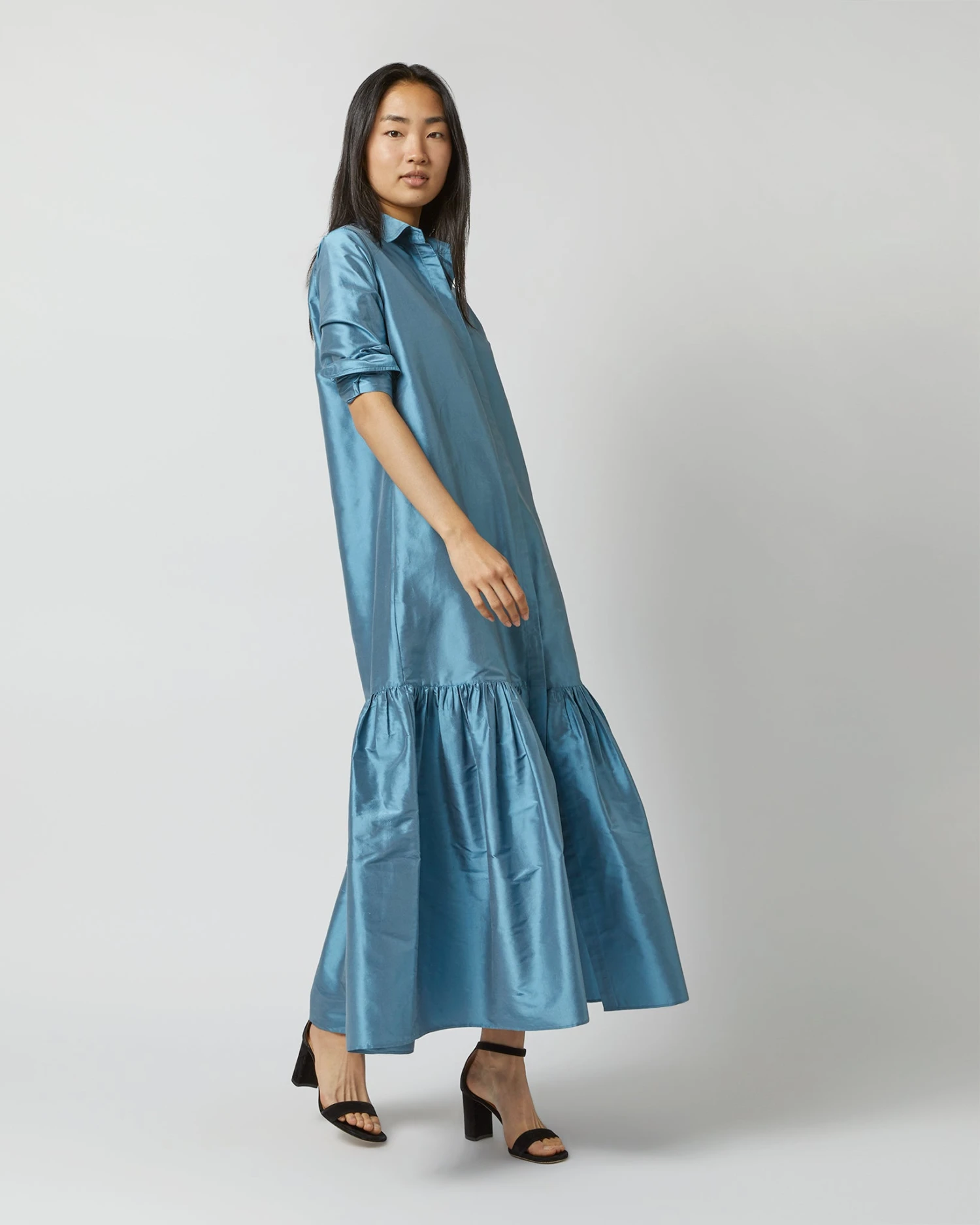 Manon Dress In Steel Blue Silk Shantung 8 Manon Dress In Steel Blue Silk Shantung - Image 6