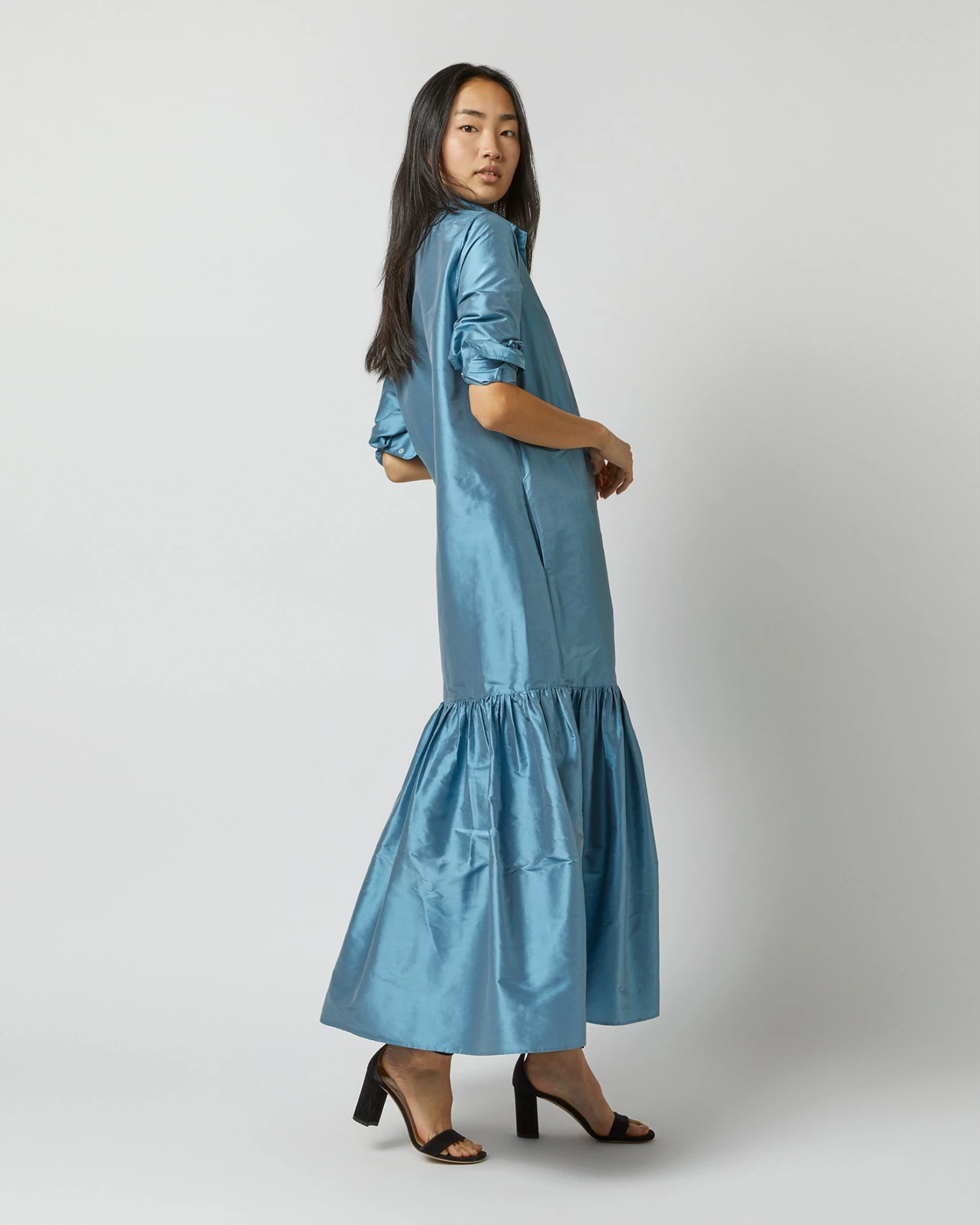 Manon Dress In Steel Blue Silk Shantung 11 Manon Dress In Steel Blue Silk Shantung - Image 9
