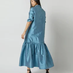 Manon Dress In Steel Blue Silk Shantung 22 Manon Dress In Steel Blue Silk Shantung -Chicorya Sales S72255 9731