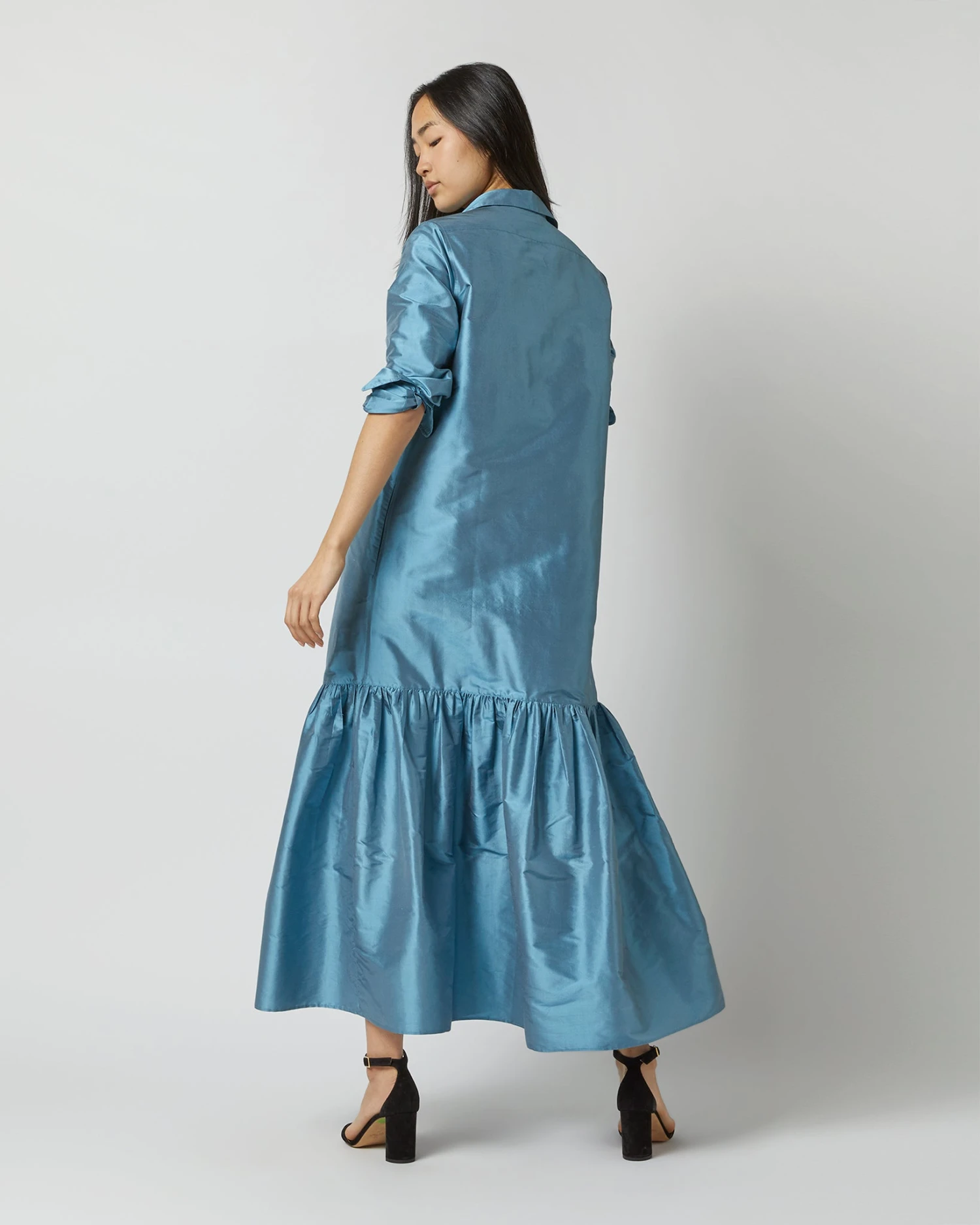 Manon Dress In Steel Blue Silk Shantung 12 Manon Dress In Steel Blue Silk Shantung - Image 10