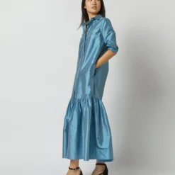 Manon Dress In Steel Blue Silk Shantung 20 Manon Dress In Steel Blue Silk Shantung -Chicorya Sales S72255 9737