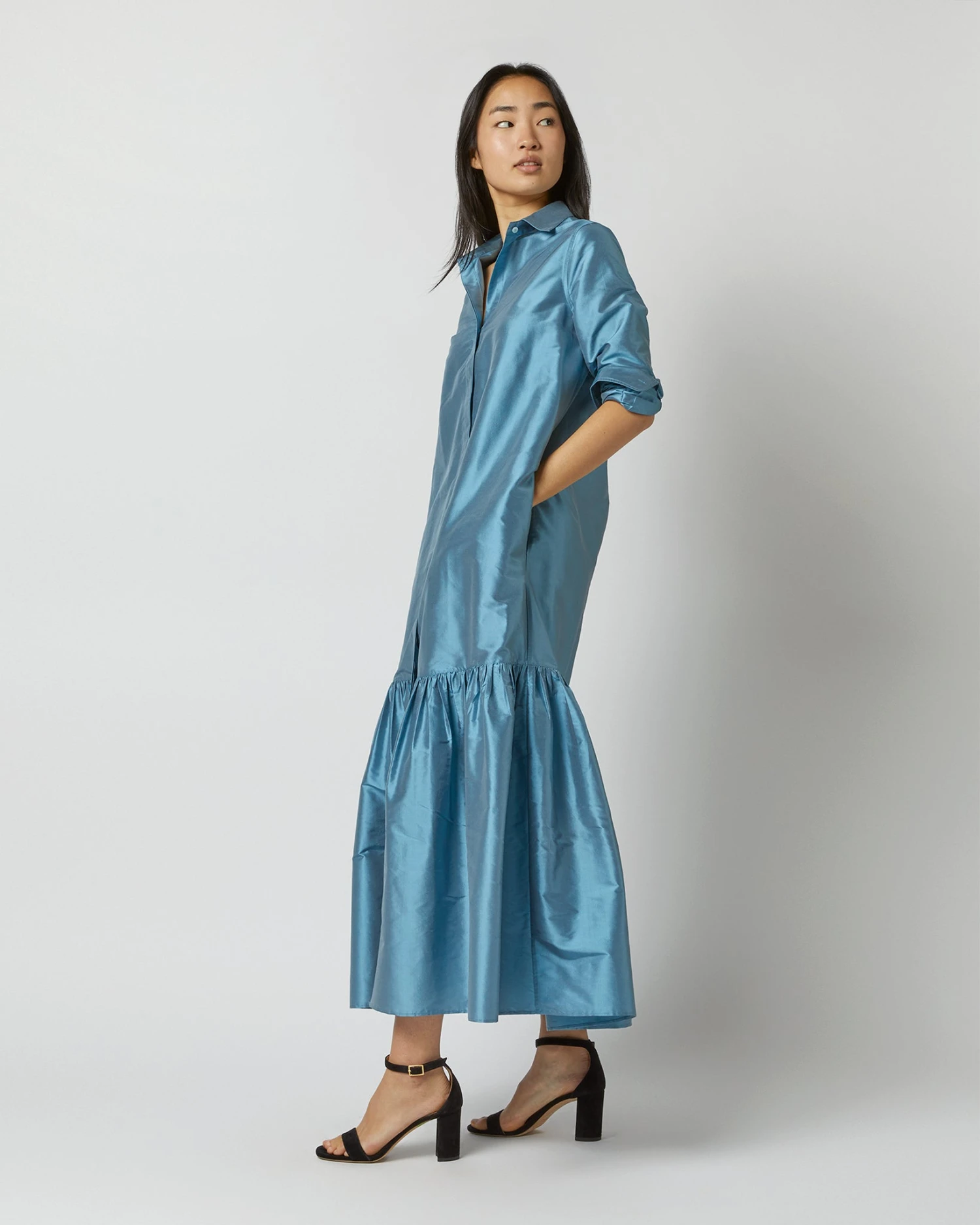 Manon Dress In Steel Blue Silk Shantung 10 Manon Dress In Steel Blue Silk Shantung - Image 8