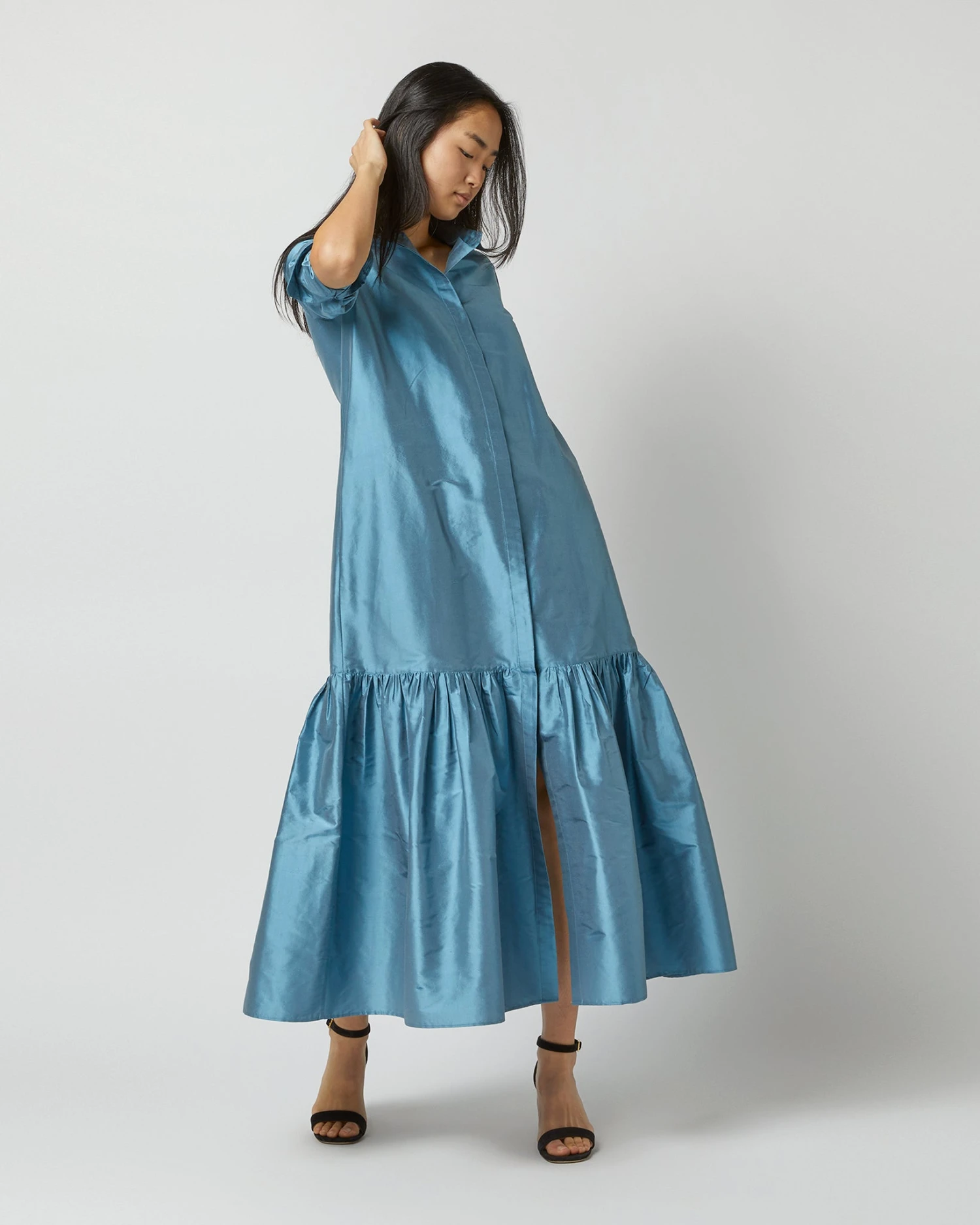 Manon Dress In Steel Blue Silk Shantung 9 Manon Dress In Steel Blue Silk Shantung - Image 7