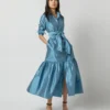 Manon Dress In Steel Blue Silk Shantung 2 Manon Dress In Steel Blue Silk Shantung -Chicorya Sales S72255 9772