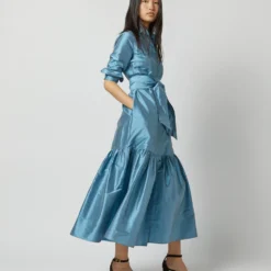 Manon Dress In Steel Blue Silk Shantung 15 Manon Dress In Steel Blue Silk Shantung -Chicorya Sales S72255 9789